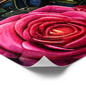 星空の夜に満月を飾る緑のバラ ポスター (角)