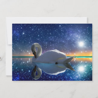 星空の夜に白鳥 – フラットグリーティングカード カード