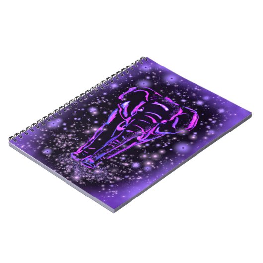 星空の夜に紫色のピンクのノート象 ノートブック (左側)