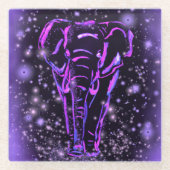 星空の夜に紫色の象のガラスのコースター ガラスコースター (正面)