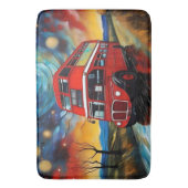 星空の夜に赤い二階建てのバスが バスマット (正面縦)