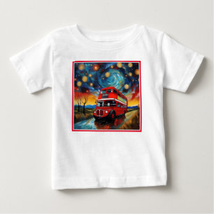 星空の夜に赤い二階建てのバスが ベビーTシャツ