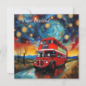 星空の夜に赤い二階建てのバスが 招待状 (正面)