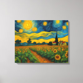 星空の夜のひまわり園 キャンバスプリント