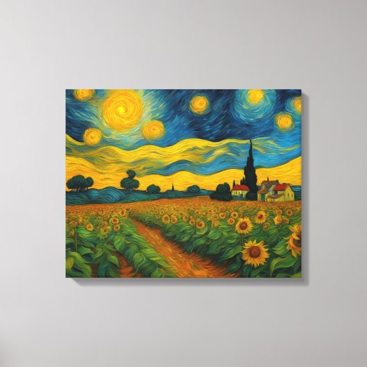 星空の夜のひまわり園 キャンバスプリント (正面)