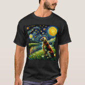 星空の夜のイギリスのセッター犬ファンゴッホ恋人 Tシャツ (正面)