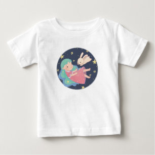 星空の夜のウサギと少女のイラスト ベビーTシャツ