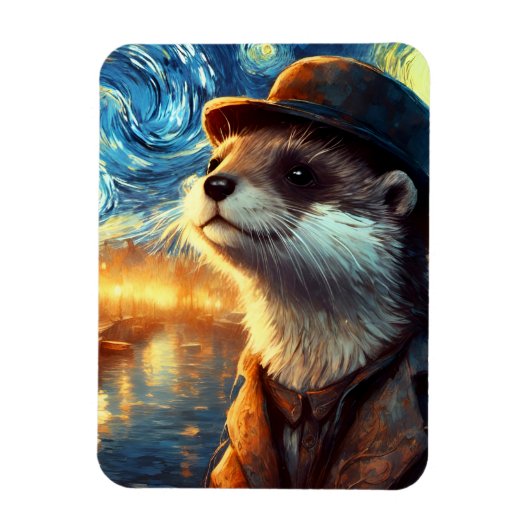 星空の夜のオッター マグネット (縦)