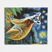 星空の夜のキツネザル フリースブランケット (正面(横))