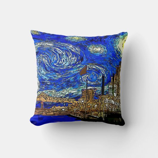 星空の夜のクレセントシティ クッション (正面)