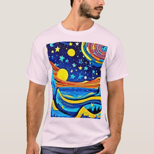 星空の夜のシュールレアリズム Tシャツ (正面)