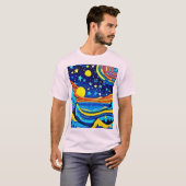 星空の夜のシュールレアリズム Tシャツ (正面フル)