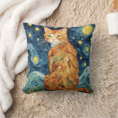 星空の夜のジンジャータビー猫 クッション (ブランケット)