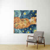 星空の夜のジンジャータビー猫 タペストリー (インサイチュ(横))