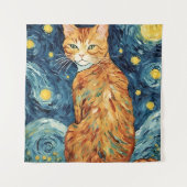 星空の夜のジンジャータビー猫 タペストリー (正面)