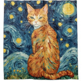 星空の夜のジンジャーテーブルキャット シャワーカーテン (正面)