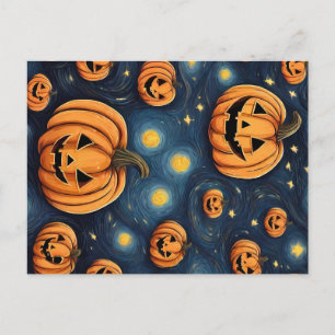 星空の夜のハロウィーンのカボチャ ポストカード