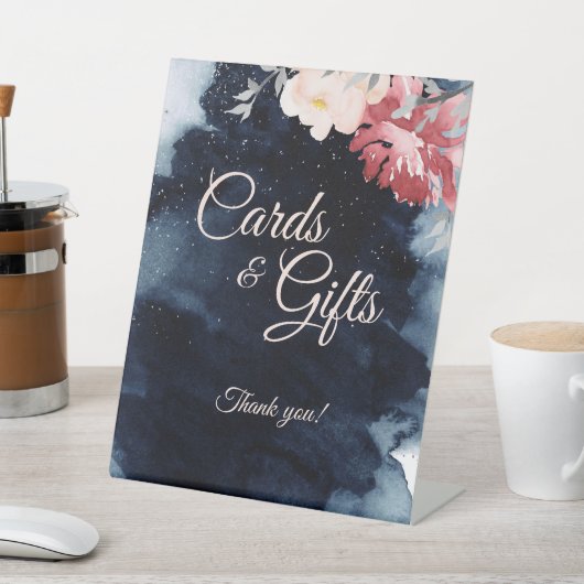 星空の夜のフローラウェディングカードとギフト 台座サイン (インサイチュ)