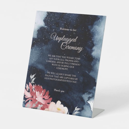 星空の夜のフローラ結婚のプラグ抜き式 台座サイン (正面)