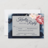 星空の夜のフローラ結婚の食事の選択 出欠カード (正面)