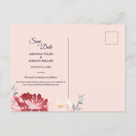 星空の夜のフローラ結婚式の日付はがきを保存 案内ポストカード (裏面)