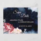 星空の夜のフローラ結婚式の日付はがきを保存 案内ポストカード (正面)