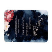 星空の夜のフローラ結婚式の日付磁石を保存 マグネット (横)