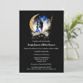 星空の夜のブライダルカップルのシルエットブラックブルー 招待状 (スタンド正面)