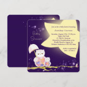星空の夜のママ & ベイビー フクロウのベビーシャワー 招待状 (正面/裏面)