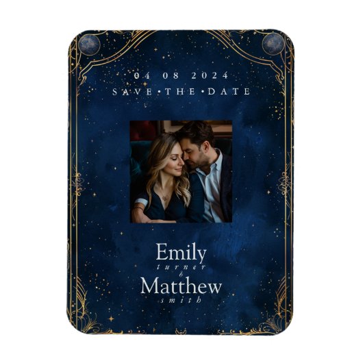 星空の夜のロマンス結婚式の日付を保存 マグネット (縦)