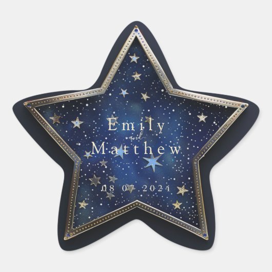 星空の夜のロマ結婚ンス 星シール (正面)