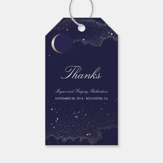 星空の夜の三日月の海軍と金ゴールド結婚ズ ギフトタグ (正面)