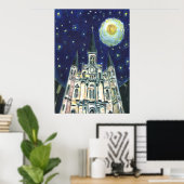 星空の夜の大聖堂 ポスター (ホームオフィス)