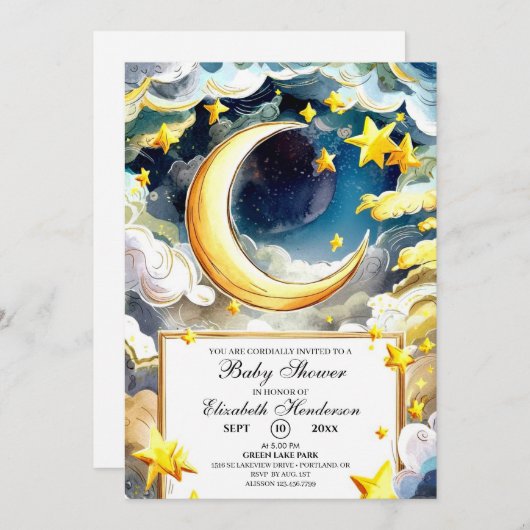 星空の夜の天の赤ちゃんシャワー 招待状 (正面/裏面)