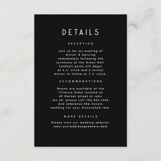 星空の夜の天空の黒い金ゴールド結婚の詳細 エンクロージャーカード (正面)