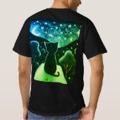 星空の夜の孤独な猫 Tシャツ (裏面)