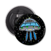 星空の夜の宇宙を持つブルーUFO 栓抜き (正面)