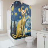 星空の夜の小妖精や小人スフィンクス猫シャワーカーテンデコール シャワーカーテン (インサイチュ)