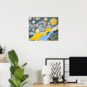 星空の夜の恐竜のポスタープリント ポスター (ホームオフィス)