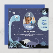 星空の夜の恐竜をテーマにした3番目の誕生日のinvitati 招待状 (正面/裏面)