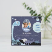 星空の夜の恐竜をテーマにした3番目の誕生日のinvitati 招待状 (スタンド正面)