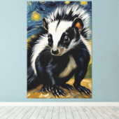 星空の夜の愛らしいスカンク キャンバスプリント (インサイチュ (ウッドフロア))