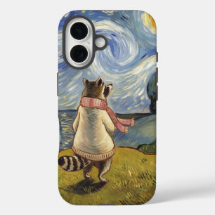 星空の夜の散歩 – Cozy Raccoon Art iPhone 16ケース