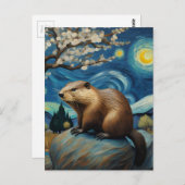 星空の夜の春葉書 ポストカード (正面/裏面)