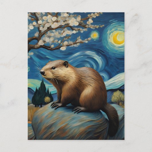 星空の夜の春葉書 ポストカード (正面)