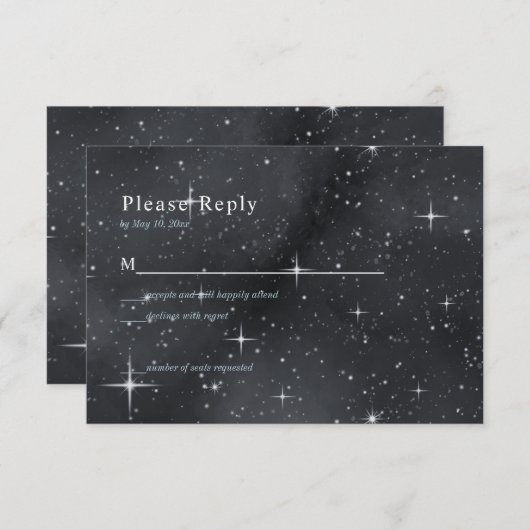 星空の夜の月のフェイズシテリアRSVPカード 出欠カード (正面/裏面)