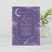 星空の夜の月の神秘的な天体ブライダルシャワー 招待状 (スタンド正面)