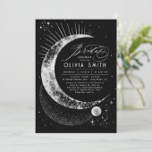 星空の夜の月の神秘的な天体ブライダルシャワー 招待状 (スタンド正面)