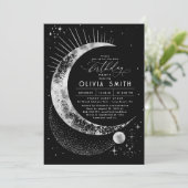 星空の夜の月の神秘的な天体誕生日 招待状 (スタンド正面)