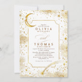 星空の夜の月落ちる星の結婚星 招待状 (正面)